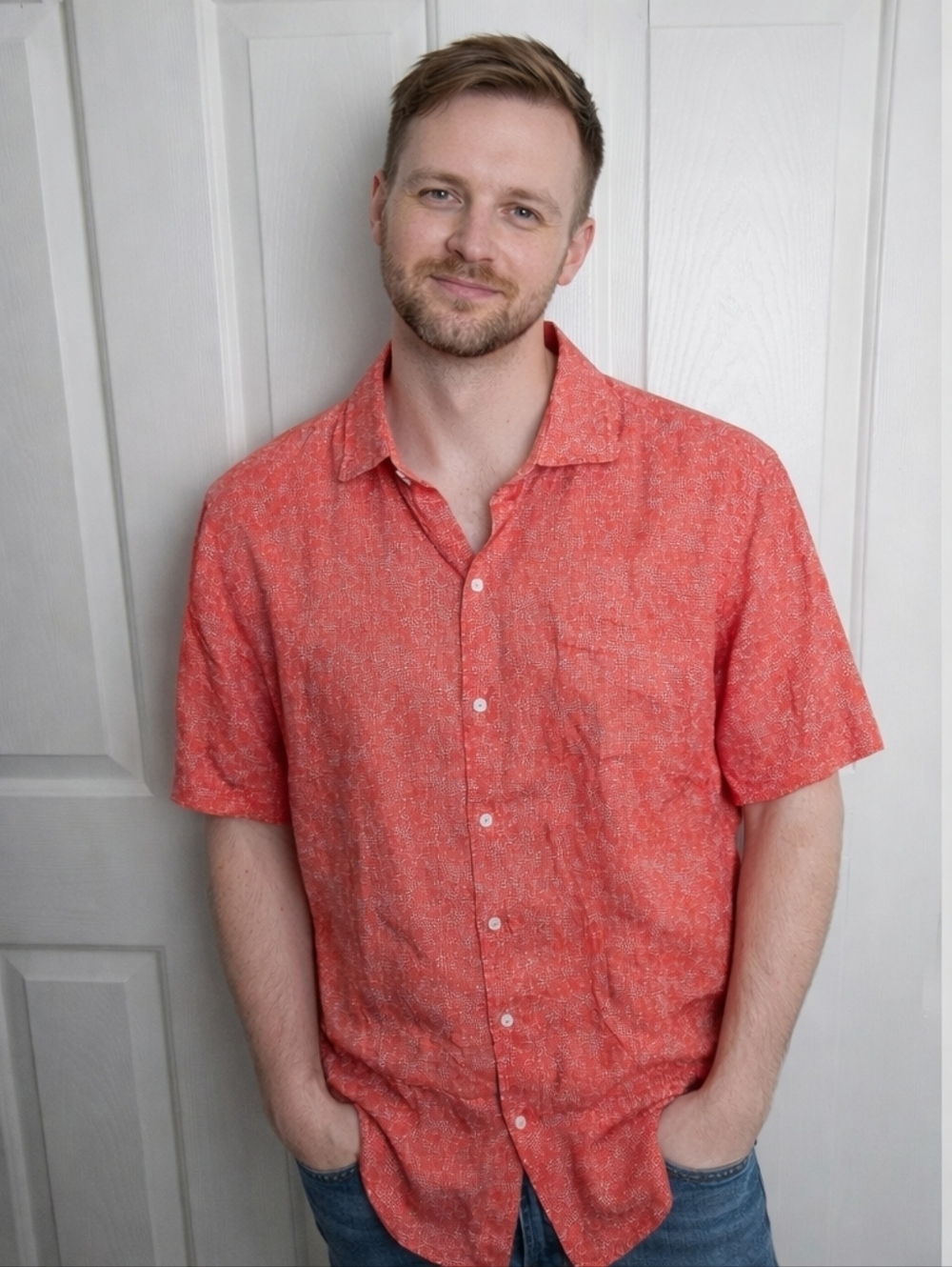 Peter Millar Volta Floral Short Sleeve 100% Linen Button-Up Shirt Size M
